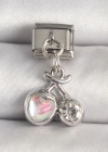 316L Çelik Gümüş Renk Pembe Mineli Kalp Zirkon Taş Detay Nomination Charm