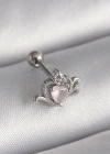 316L Çelik Gümüş Renk Pembe Mineli Kalp Zirkon Taş Detay Tragus Piercing