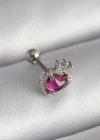 316L Çelik Gümüş Renk Pembe Mineli Kalp Zirkon Taş Detaylı Taç Tragus Piercing