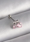 316L Çelik Gümüş Renk Pembe Zirkon Taşlı Kalp Tragus Piercing