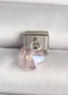 316L Çelik Gümüş Renk Pembe Zirkon Taşlı Kelebek Model Nomination Charm