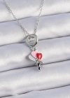 316L Çelik Gümüş Renk Renkli Kalp Figür Charm Model Kadın Kolye
