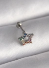 316L Çelik Gümüş Renk Renkli Zirkon Taşlı Yıldız Model Tragus Piercing
