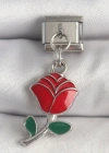 316L Çelik Gümüş Renk Sallantı Kırmızı Gül Model Nomination Charm