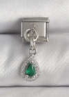 316L Çelik Gümüş Renk Sallantı Yeşil Zirkon Taşlı Damla Model Nomination Charm