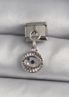 316L Çelik Gümüş Renk Sallantı Zirkon Taşlı Göz Model Nomination Charm