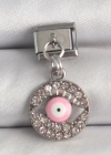 316L Çelik Gümüş Renk Sallantı Zirkon Taşlı Pembe Göz Model Nomination Charm
