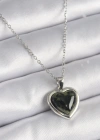 316L Çelik Gümüş Renk Yeşil Mineli Kalp Model Kadın Kolye