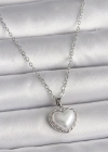 316L Çelik Gümüş Renk Zincir 3D İnci Kalp Model Kadın Kolye