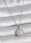 316L Çelik Gümüş Renk Zincir Beyaz Mineli Hilal İşlemeli Madalyon Model Kadın Kolye