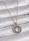 316L Çelik Gümüş Renk Zincir Renkli Zirkon Taşlı Madalyon Model Kadın Kolye