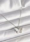316L Çelik Gümüş Renk Zincir Zirkon Taşlı Beyaz Mineli Kelebek Model Kadın Kolye