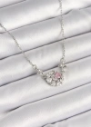 316L Çelik Gümüş Renk Zirkon Taşlı Hilal Pembe Kalp Model Kadın Kolye