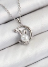 316L Çelik İnci Detaylı Hilal Tavşan Model Gümüş Renk Kadın Kolye
