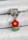 316L Çelik Sallantılı Kırmızı Papatya Model Gümüş Renk Nomination Charm