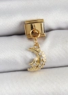 316L Çelik Sallantılı Zirkon Taşlı Ay Model Gold Renk Nomination Charm
