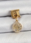 316L Çelik Sallantılı Zirkon Taşlı Hayat Ağacı Model Gold Renk Nomination Charm