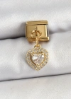 316L Çelik Sallantılı Zirkon Taşlı Kalp Model Gold Renk Nomination Charm