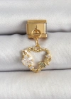 316L Çelik Sallantılı Zirkon Taşlı Kalp Model Gold Renk Nomination Charm