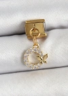 316L Çelik Sallantılı Zirkon Taşlı Kelebek Detaylı Halka Model Gold Renk Nomination Charm