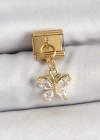 316L Çelik Sallantılı Zirkon Taşlı Kelebek Model Gold Renk Nomination Charm