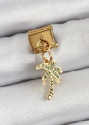 316L Çelik Sallantılı Zirkon Taşlı Palmiye Ağacı Model Gold Renk Nomination Charm