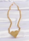316L Çelik Zincir Altın Renk Düz Plaka Kalp Kolye