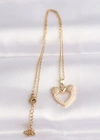 316L Çelik Zincir Altın Renk İnci Taş Detay Zirkon Taşlı Kalp Kolye