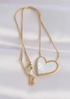 316L Çelik Zincir Altın Renk Mermer Desenli Kalp Kolye