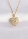 316L Çelik Zincir Altın Renk Zirkon Taşlı Kalp Kolye