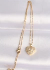 316L Çelik Zincir Altın Renk Zirkon Taşlı Kalp Kolye