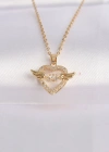 316L Çelik Zincir Altın Renk Zirkon Taşlı Kanatlı Kalp Kolye