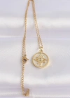 316L Çelik Zincir Altın Renk Zirkon Taşlı Oval Tasarım Güneş Kolye