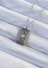 316L Çelik Zincir Eskitme Gümüş Renk Pembe Mineli Kalp Figürlü Tarot Kolye