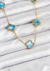 316L Çelik Zincir Gold Buz Mavisi Renk Yonca Kolye