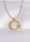 316L Çelik Zincir Gold Renk Ay Yıldız Unisex Kolye