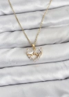 316L Çelik Zincir Gold Renk Kalp ve Fiyonk Model Zirkon Taşlı Kadın Kolye
