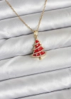 316L Çelik Zincir Gold Renk Kırmızı Çam Ağacı Model Yılbaşı Temalı Kadın Kolye