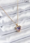 316L Çelik Zincir Gold Renk Mor Renk Zirkon Taşlı Kalp Model Kadın Kolye