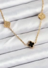 316L Çelik Zincir Gold Renk Siyah ve Zirkon Taşlı Baby Boy Yonca Kadın Kolye