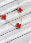 316L Çelik Zincir Gümüş Kırmızı Renk Yonca Kadın Kolye