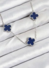 316L Çelik Zincir Gümüş Lacivert Renk Yonca Kadın Kolye