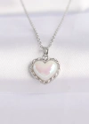 316L Çelik Zincir Gümüş Renk Beyaz Taşlı Bombeli Kalp Kolye