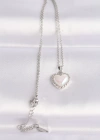 316L Çelik Zincir Gümüş Renk Beyaz Taşlı Bombeli Kalp Kolye