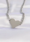 316L Çelik Zincir Gümüş Renk Düz Plaka Kalp Kolye