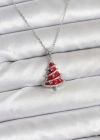 316L Çelik Zincir Gümüş Renk Kırmızı Çam Ağacı Model Yılbaşı Temalı Kadın Kolye