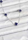 316L Çelik Zincir Gümüş Renk Lacivert Baby Boy Yonca Kadın Kolye