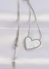 316L Çelik Zincir Gümüş Renk Mermer Desenli Kalp Kolye