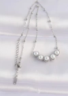 316L Çelik Zincir Gümüş Renk Sıralı İnci Taşlı Kolye