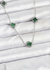 316L Çelik Zincir Gümüş Renk Yeşil Baby Boy Yonca Kadın Kolye